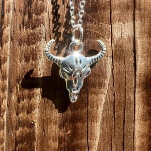 NEW Handmade Western Cow Steer Skull Silver Necklace
